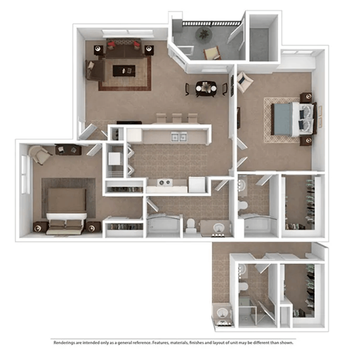 Floor plan for 2 beds, 2 baths, 1170 sqft